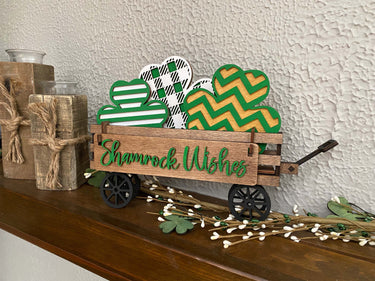 Wagon Shelf Sitter, St. Patrick's Decor, St. Patty's Day Decor, Rustic Decor, Mantel Decor, Interchangeable Decor, Wagon Decor, Clover Decor